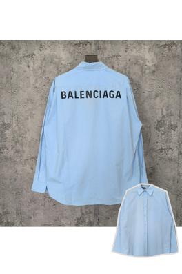 バレンシアガ シャツスーパーコピー   BALENCIAGA浅い青色のロゴ入りレタープリントの長袖シャツ