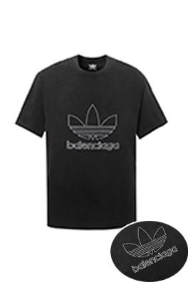 Balenciaga X Adidas  アルファベット刺繍ロゴウォッシュブラック半袖Tシャツ