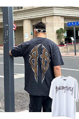 バレンシアガ    サンプルロゴ壊れた起毛クルーネック半袖Tシャツ