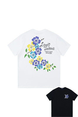 ルイヴィトンスーパーコピー  新しい花のラウンドネック半袖Tシャツ