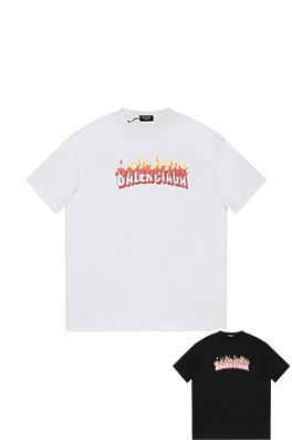 バレンシアガスーパーコピー   プリントされた 擦り切れた襟の半袖Tシャツ