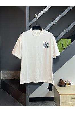 クロムハーツコピー  新しいレザーロゴ発泡ラウンドネック半袖Tシャツ