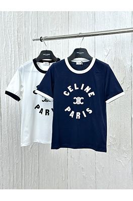 セリーヌスーパーコピー  コントラストカラーのクルーネック半袖Tシャツ