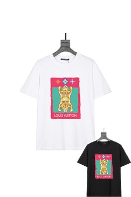 ルイヴィトン  バックカスタムレザータグファッション半袖Tシャツ