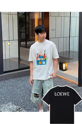 ロエベ  ロゴプリントショートリブファッションスリーブTシャツ