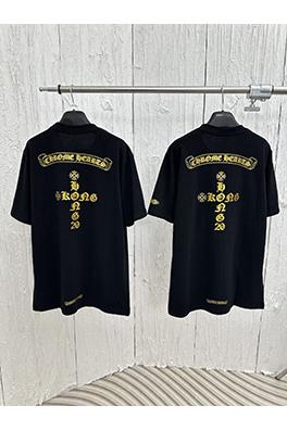 クロムハーツ  スタイリッシュなゴールドのキラキラ半袖Tシャツ