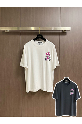 クロムハーツコピー レザーロゴ発泡ファッション半袖Tシャツ