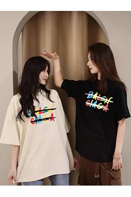バレンシアガレインボーロゴ カップル向け 半袖Tシャツ