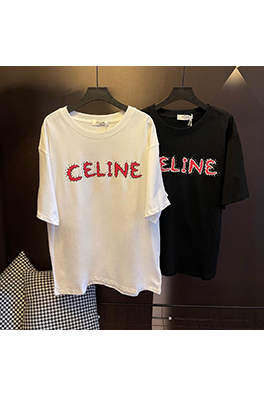セリーヌ リベット文字プリントベーシック半袖Tシャツ