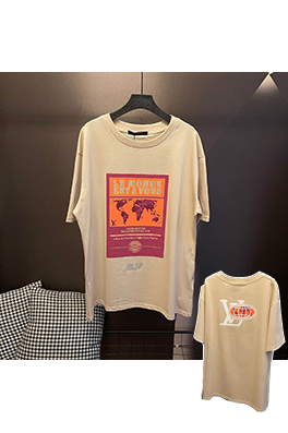 ルイヴィトン地図ホットドリルカーキクルーネック半袖Tシャツ