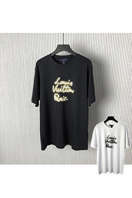ルイヴィトンスーパーコピーネオンプリント ラウンドネック 半袖Tシャツ