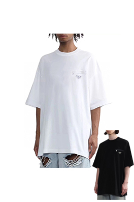 プラダスーパーコピーシンプルロゴ フェイクポケット 半袖Tシャツ
