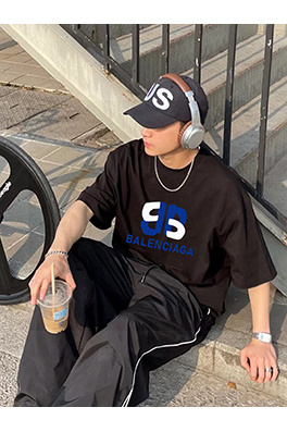 バレンシアガダブルBカラー切替大ロゴカップル三色半袖Tシャツ