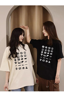 グッチ総柄ロゴカップル用ゆったりクルーネック半袖Tシャツ