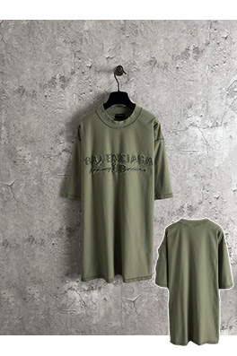 バレンシアガワッペンロゴ刺繍ダメージ加工Tシャツ