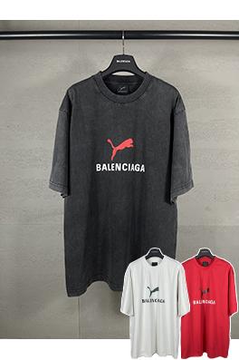 バレンシアガコピー パリコラボプーマシリーズプリントウォッシュ半袖Tシャツ