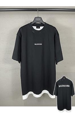 バレンシアガ 前後パリのアルファベットロゴ刺繍2点セット洗水磨き古びた半袖Tシャツ