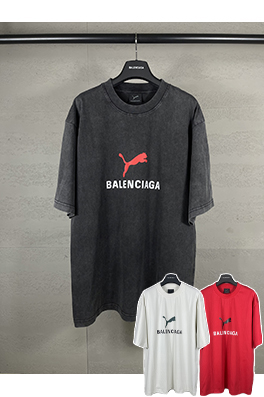 バレンシアガコピー パリコラボプーマシリーズプリントウォッシュ半袖Tシャツ