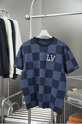 ルイヴィトン ラインストーン刺繍ロゴ文字編み半袖Tシャツ