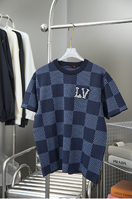 ルイヴィトン ラインストーン刺繍ロゴ文字編み半袖Tシャツ