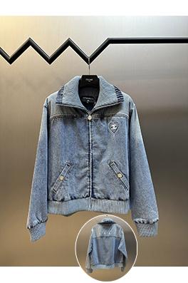 シャネルスーパーコピー Coco Beachコレクションロゴ刺繍ラペルデニムジャケット