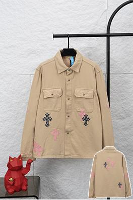 クロムハーツ 新作限定Work Dog Jacket 桜色チェッカー柄パッチワークレザーデザインデニムジャケット