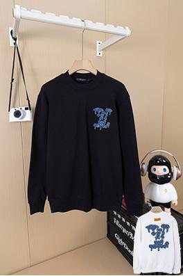 ルイヴィトン LV デニムパッチワークとロゴ刺繍クルーネックスパーカー