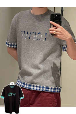 ロエベ 両面ジャカードチェック柄ニット半袖Tシャツ
