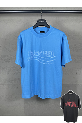 バレンシアガ レディースウェーブフラワープリントダイレクトインジェクションウォッシュ半袖Tシャツ