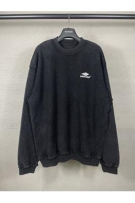 バレンシアガ 新しいロゴ刺繍入りリバースウォッシュダメージクルーネックスパーカー