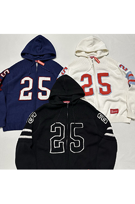 シュプリームコピー SPORT ZIP UP FOOTBALL HOOD SWEATER37 手刺繍のフード付きジップアップニットセーター