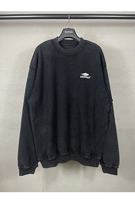 バレンシアガ 新しいロゴ刺繍入りリバースウォッシュダメージクルーネックスパーカー