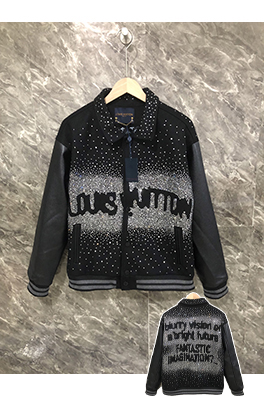 ルイヴィトンコピー ホットフィックスラインストーンアップリケ刺繍ベースボールジャケット