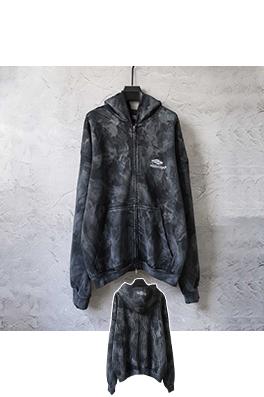 バレンシアガ Balenciaga 3B 刺繍マッドダイコーティング ウォッシュカラー ダメージジッパー フード付き スウェットシャツ