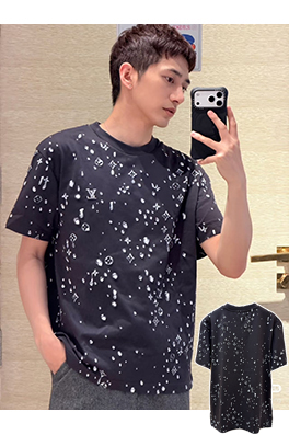ルイヴィトンスーパーコピー クルーネックレターティアドロップラインストーン半袖Tシャツ