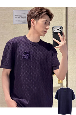 ルイヴィトン チェッカーボード刺繍ニット半袖Tシャツ