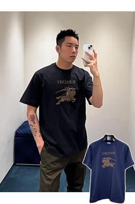 バーバリースーパーコピー レターウォーホース刺繍クルーネック半袖Tシャツ