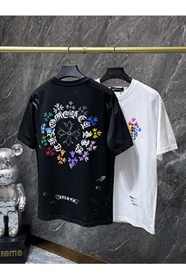 クロムハーツ 馬蹄柄のサンスクリットクロスウォッシュとダメージをした半袖Tシャツ