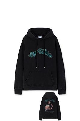 オフホワイト off white 肖像油絵風 460g ウォッシュフード付きスウェットシャツ