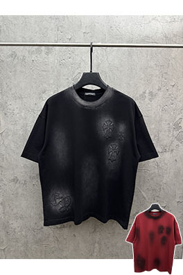 クロムハーツ 新作アメリカンスタイルのウォッシュアップリケラインストーン半袖Tシャツ