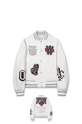 オフホワイト off white 刺繍りレザーパッチワーク高温ホットスタンプクリスタルラインストーンベースボールジャケットカップル向けウールコート