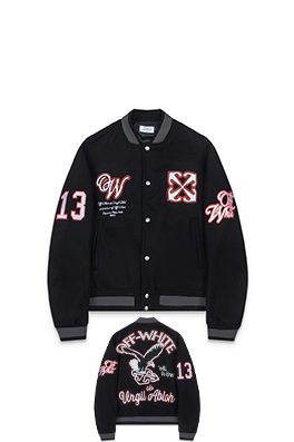 オフホワイト off white カップルけ刺繍入りベースボールジャケットウールコート