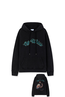 オフホワイト off white 肖像油絵風 460g ウォッシュフード付きスウェットシャツ