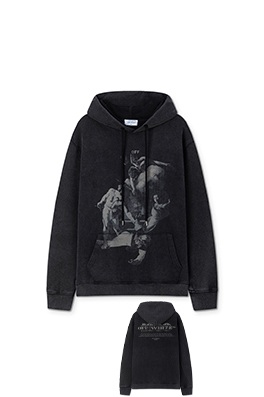 オフホワイト off white 新しいファッションポートレート油絵スタイル460gウォッシュフード付きスウェットシャツ