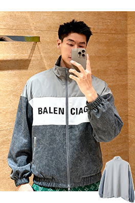 バレンシアガ BALENCIAGA 57 デニムパッチワークスローガンウィンドブレーカージャケット