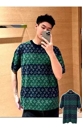 ルイヴィトン カラーブロックジャカードニットクルーネック半袖Tシャツ