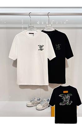 ルイヴィトン カラーブロック刺繍ロゴクルーネック半袖Tシャツ