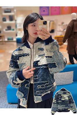 ルイヴィトン Nigo ジャカード織りの重工業なパッチワークのダメージデニムジャケット