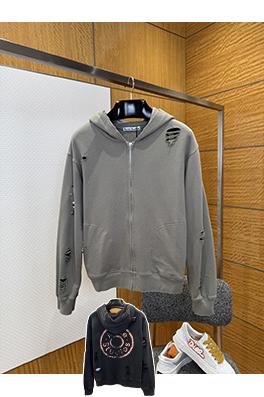 アクネストゥディオズスーパーコピー Acne Studios ダメージプリントの破れたフード付きジップアップスウェットジャケット
