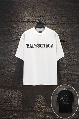 バレンシアガコピー Balenciaga ヘクラシックなヘビーデューティープリントアップリケ刺繍半袖Tシャツ